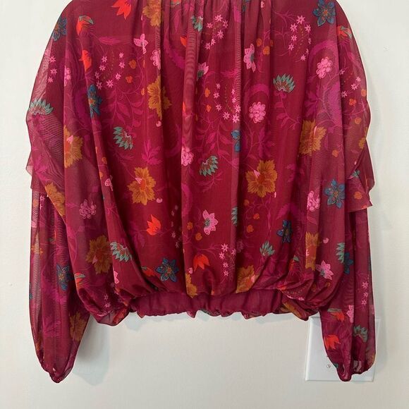 Free People Floral Chiffon Ruffled Blouse XS - Picture 6 of 9